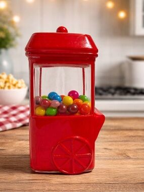 Target Bullseye Playground Red Glass Popcorn Cart Candy Jar